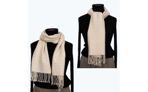 無染色 カシミヤ マフラー 千鳥格子柄 66402 男女兼用 オフホワイト ／ まちづくり観光振興機構 防寒 レディース メンズ 通勤 通学 プレゼント ギフト 奈良県 田原本町