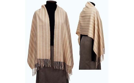 無染色 高級 カシミヤ100％ 薄手 大判 ストール ストライプ柄 66414 レディース 内モンゴル産 ベージュ ／ まちづくり観光振興機構 通勤 通学 プレゼント ギフト 奈良県 田原本町