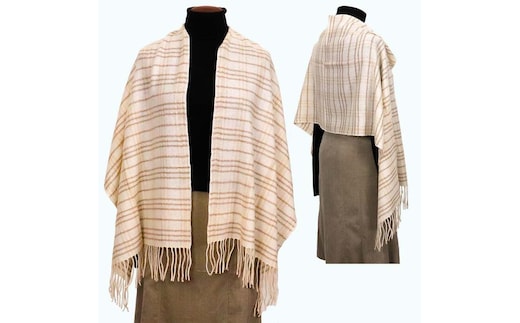 無染色 高級 カシミヤ100％ 薄手 大判 ストール チェック柄 66412 レディース 内モンゴル産 オフホワイト ／ まちづくり観光振興機構 通勤 通学 プレゼント ギフト 奈良県 田原本町