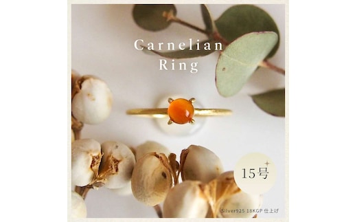 15号 天然石 カーネリアン リング (Silver925 18KGP仕上げ) 指輪 ／ Maco アクセサリー シルバー ヘアライン加工 プレゼント 奈良県 田原本町