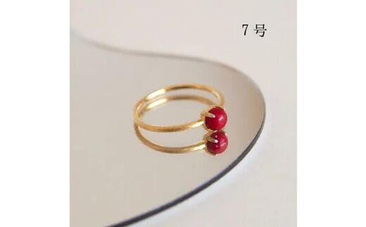 7号 赤珊瑚レッドコーラル リング (Silver925 18KGP仕上げ) 指輪 ／ Maco アクセサリー シルバー ヘアライン加工 プレゼント 奈良県 田原本町