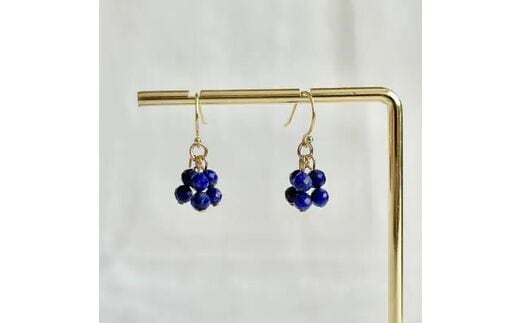 天然石 ラピスラズリ フックピアス (Silver925 18KGP仕上げ) ／ Maco アクセサリー シルバー ヘアライン加工 プレゼント 奈良県 田原本町