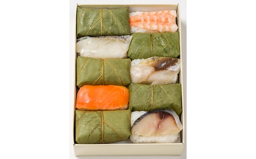 （冷蔵） 柿の葉寿司 ５種１０個入（さば、さけ、あじ、たい、えび 各２個入） ／ 中谷本舗 お取り寄せグルメ 郷土料理 押し寿司 奈良県 田原本町