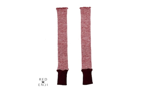 アームウォーマー ニュアンスカラー切り返しパターン レッド＆エンジ ／ まちづくり観光振興機構 アームカバー レディース メンズ 冷え防止 国産 奈良県 田原本町