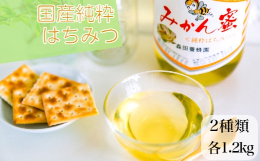 国産純粋はちみつ２種(みかん蜜、山蜜)各 1.2kg(A182-1)