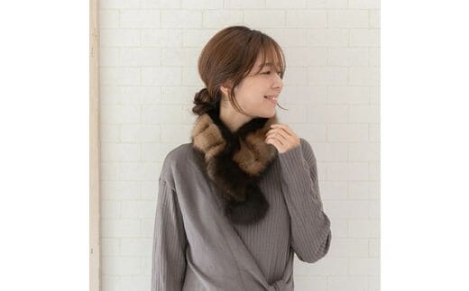 【0482】毛皮の王様 ロシアンセーブル&ヌートリアバイカラーマフラー