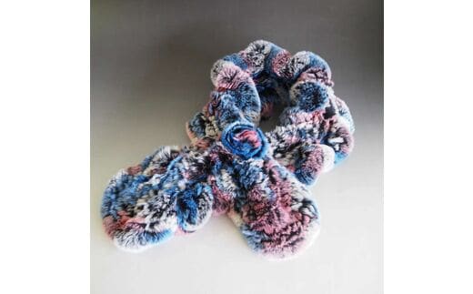 【0596-2】レッキスラビットヤーンフリルマフラー ブルーミックス