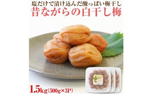 【0752-4】【和歌山県/紀州南高梅】紀州南高梅 昔ながらの白干し梅 1.5kg（500g×3パック） 塩分約20%