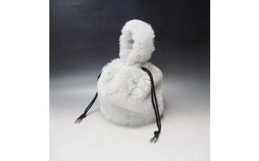 【1011】コロッとしたフォルムが可愛い! フェイクファー巾着バッグ グレー