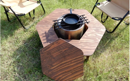 熟練の職人が作る キャンプ・バーベキューにもってこい！ コンパクト収納 持ち運びに便利 組み立て式 焚き火台が入る アウトドアテーブル / キャンプ 家具 テーブル アウトドア 折り畳み 持ち運び 机 バーベキュー【myv001】