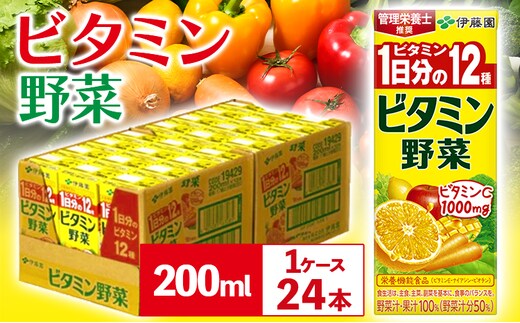 紀の川市産 紙パック飲料 ビタミン野菜 200ml×24本 1ケース 株式会社伊藤園 《30日以内に出荷予定(土日祝除く)》 和歌山県 紀の川市 野菜 フルーツ 果物 柑橘 ジュース 野菜ジュース 送料無料---wsk_ite6_30d_24_12000_24p---