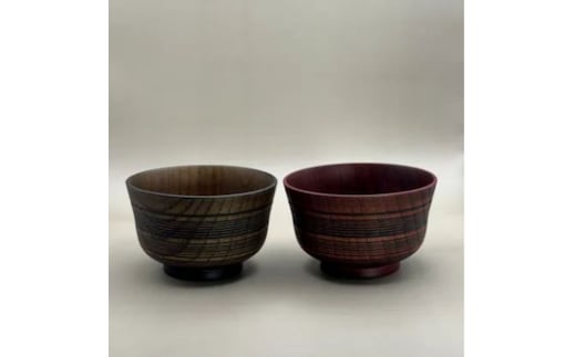 線面汁椀 ２個セット［黒漆］［朱］各1［NF94］