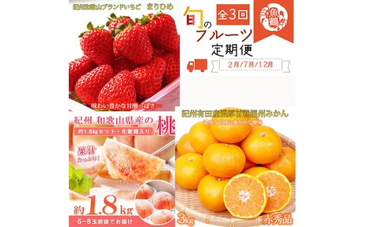 【2・7・12月 全3回】紀州和歌山産旬のフルーツセット（いちご・桃・有田みかん）定期便 【魚鶴商店】【UT70】