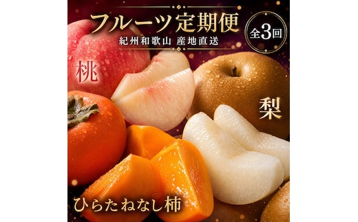 【7・8・10月 全3回】紀州和歌山産旬のフルーツセット（桃・梨・ひらたねなし柿）定期便 【魚鶴商店】【UT68】