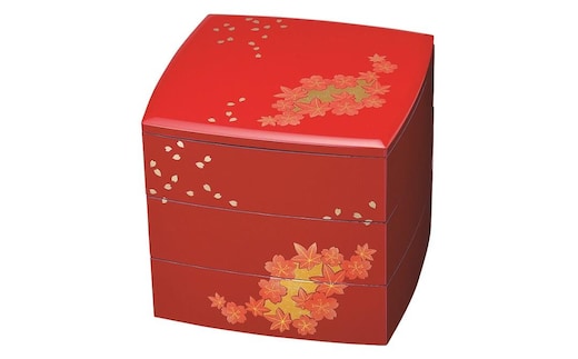 6.5寸 胴張 重箱 お重 三段重箱 朱 箔春秋 おせち お正月 おせち料理 運動会 国産 ふるさと【YG1】