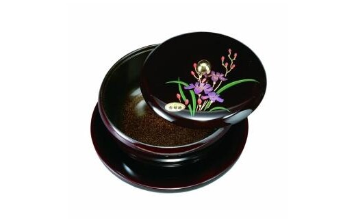 7.0寸 丸盆付菓子器 溜 山路(盛絵・内梨子地塗)【YG88】