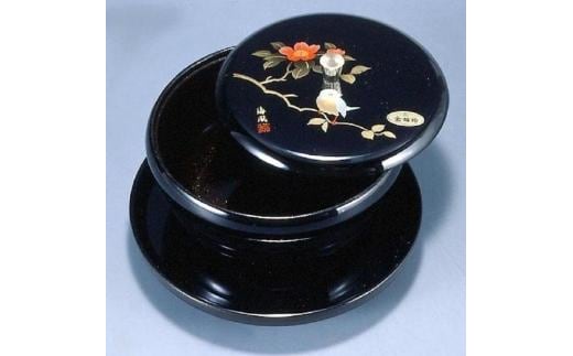 7.0寸 丸盆付菓子器 さえずり(盛絵・内梨子地塗)【YG89】