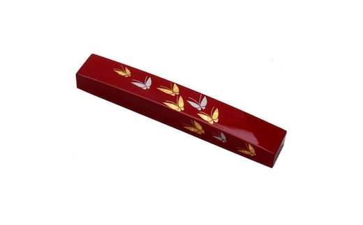 紀州漆器 文鎮 ペーパーウェイト 長型 朱 蝶【YG154】