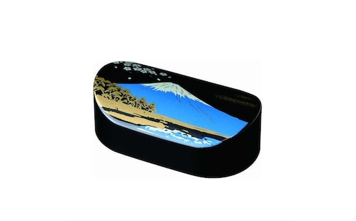 紀州漆器 文鎮 ペーパーウェイト 小判型 黒 富士山【YG158】