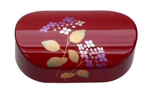 紀州漆器 文鎮 ペーパーウェイト 小判型 朱 あじさい【YG162】