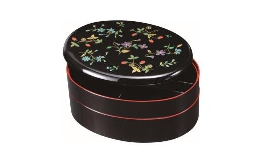 9.5寸 小判重箱 オードブル 黒 花の小道【YG169】