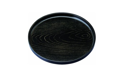 丸盆 30cm 金彩 黒ケヤキ杢 ノンスリップ ［YG438］