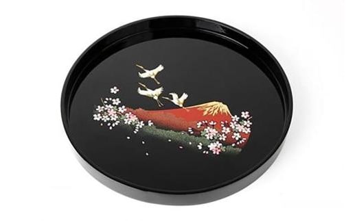 木製丸盆 30cm 一富士二鶴三桜【YG395】