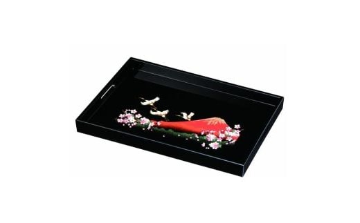 紀州塗り 木製長手盆 45cm 一富士二鶴三桜【YG410】