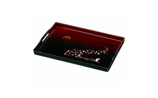 長手盆 48cm 杢塗分け 春秋 月うさぎ【YG414】