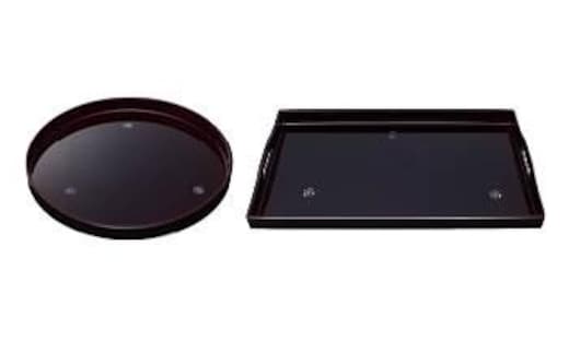 10.0丸盆、16.0長手盆 2枚セット 溜 貝張やまと梅【NT3】