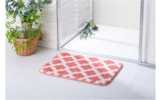 コスモトロンで作った人気のモロッカン柄吸水速乾バスマット縦50cm×横70cm ピンク