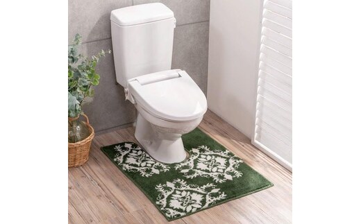 さりげなく開運リーフ柄耳長トイレマット グリーン