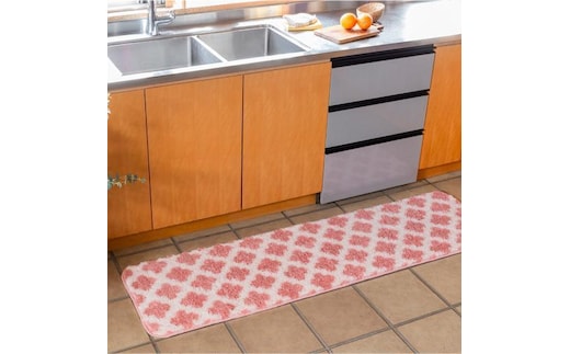 コスモトロンで作った人気のモロッカン柄吸水速乾キッチンマット縦50cm×横270cm ピンク