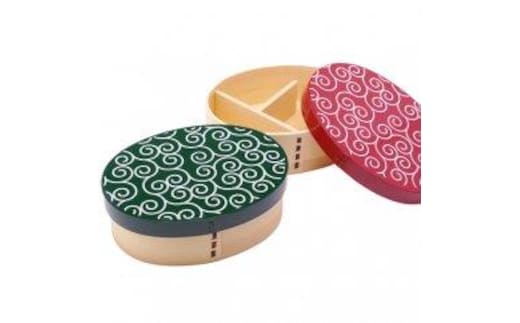 曲げわっぱ弁当箱２個セット 唐草（木製・天然杉）［紀州漆器］［YS48］