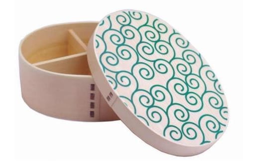 紀州漆器 曲げわっぱ まげわっぱ 弁当箱 白木唐草（２.緑）［YS73］