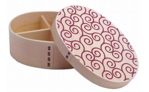 紀州漆器 曲げわっぱ まげわっぱ 弁当箱 白木唐草（３.赤）［YS74］