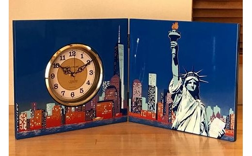 紀州漆器 木製 屏風時計 ニューヨーク 時計 置き時計 和柄 ギフト 国産 お土産 自由の女神 アメリカ NYスタイル おしゃれ アメリカン クロック［YS8］
