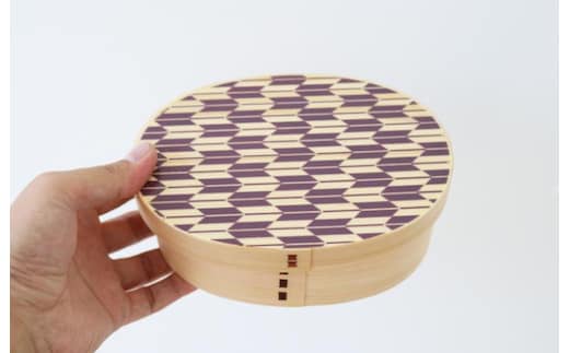 紀州漆器 曲げわっぱ まげわっぱ 弁当箱 -矢羽柄・パープル 紫- ［YS100］