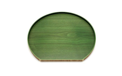 ［リーフグリーン］紀州漆器 木製 カラー半月盆 トレー 36cm［YS142］