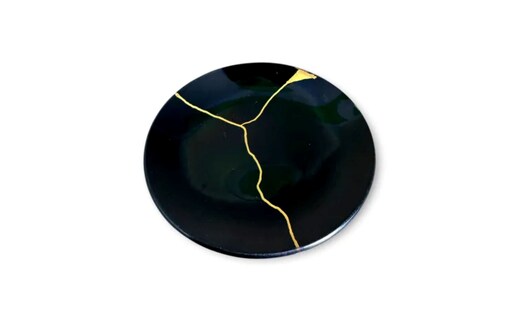 丸小皿 金継ぎデザイン 漆黒 ［NF144］