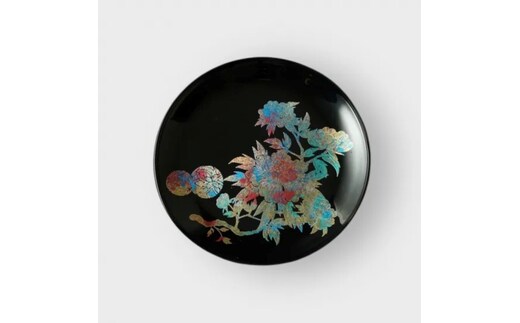 丸小皿 手毬牡丹 漆黒 ［NF153］