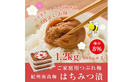 紀州南高梅つぶれ梅 はちみつ漬 400g×3パック 塩分8% [AJ6]