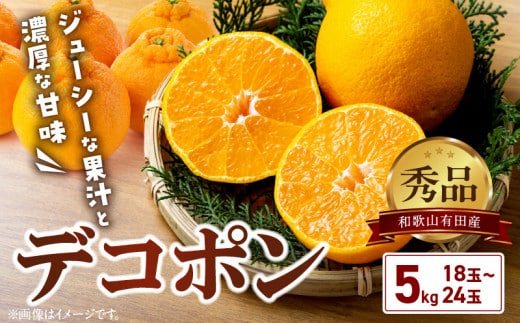 BD6004n_【2026年先行予約】デコポン 秀品 約 5kg 18 ～ 24玉 不知火 甘味 濃厚 ジューシー 甘い 果汁 大きい果肉 薄皮 高品質 糖度 13度以上 柑橘 フルーツ 果物 食品 国産 有田産 和歌山県 湯浅町 マルナガ お取り寄せ 送料無料