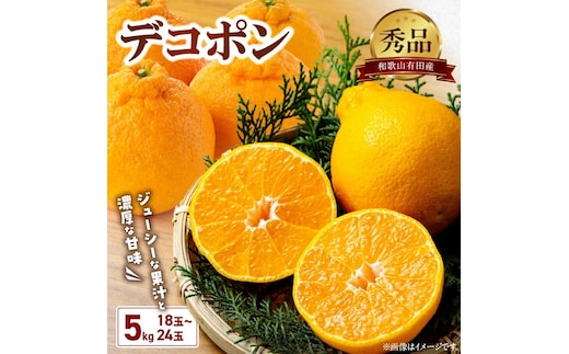 BD6004n_デコポン 秀品 約 5kg 18 ～ 24玉 不知火 甘味 濃厚 ジューシー 甘い 果汁 大きい果肉 薄皮 高品質 糖度 13度以上 柑橘 フルーツ 果物 食品 国産 有田産 和歌山県 湯浅町 マルナガ お取り寄せ 送料無料