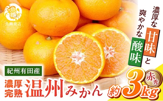 G7042_【2026年11月下旬より発送】紀州 有田産 濃厚甘熟 温州みかん 3kg 赤秀品【ミカン 蜜柑 柑橘 温州みかん 有田みかん 和歌山】