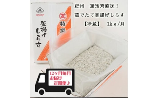 C6019n_紀州湯浅湾直送！茹でたて釜揚げしらす (冷蔵) 箱入【定期便】1kg×12回