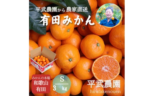 農家直送！有田みかん（3kg Sサイズ 秀品）平武農園 ～蛍飛ぶ町から旬の便り～