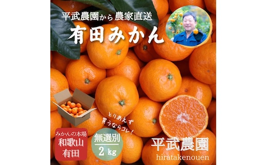 農家直送！有田みかん（2kg 無選別≪秀品･訳あり品･サイズ混合≫）平武農園 ～蛍飛ぶ町から旬の便り～