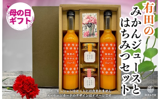 【母の日ギフト】みかんジュース＆はちみつ セット 有田のみかんジュース（500ml×2本）と 有田のはちみつ（ みかん蜂蜜・百花蜜 各210g）和歌山県産 産地直送【みかんの会】
