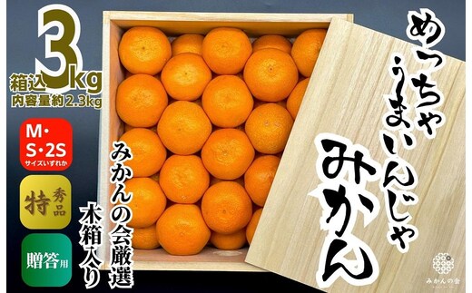 みかん めっちゃうまいんじゃ 木箱入 約3kg （内容量2.3kg）みかんの会厳選 特選品 M S 2S サイズのいずれか 和歌山県産 産地直送 S品 贈答用 ［2026年11月中旬より順次出荷予定］［みかんの会］